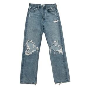 AGOLDE 90s Mid-Rise Loose Fit Distressed Button Fly Jeans Organic Cotton Size 26